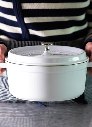 STAUB Cast Iron Dutch Oven 4-qt Round Cocotte, Made in France, Serves 3-4, White