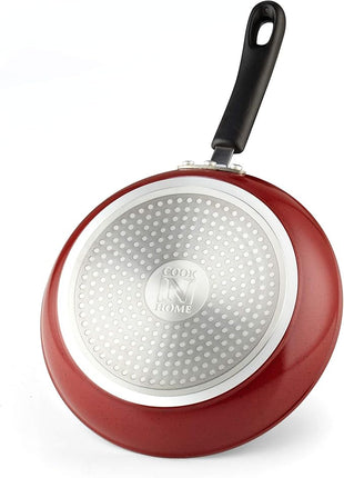 Cook N Home Nonstick Frying Pans Set 3 Piece, 8, 9.5, 11-Inch Kitchen Cooking Skillets Saute Fry Pan Induction Compatible, Marble Red