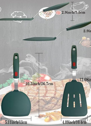 Silicone Spatula Set of 2 for Nonstick Cookware,Tenta Tenta Kitchen Slotted Angle Round Pancake Spatulas 600°F Heat Resistant Classic Rubber Spatula Set For Cooking-Dark Blue