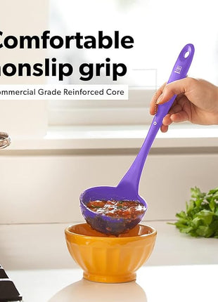 DI ORO Silicone Ladle & Spoons for Cooking – Large Kitchen Spoons for Mixing, Serving & Stirring - Soup Ladle with Wide Bowl - High Heat Silicone Kitchen Utensils for Nonstick Cookware Safe (Lavender)