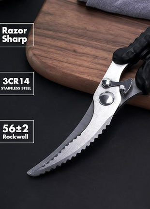 Heavy Duty Poultry Shears, Kitchen Scissors for Food with Anti-Slip Handle & Safety Lock, Meat Scissors, Dish Washer Safe Kitchen Shears for Meat Chicken Seafood and Vegetable Cutting