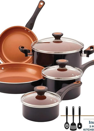 Farberware 10365 Glide Dishwasher Safe Nonstick Cookware Set / Pots and Pans Set - 11 Piece, Black