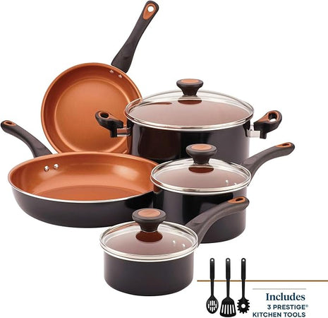Farberware 10365 Glide Dishwasher Safe Nonstick Cookware Set / Pots and Pans Set - 11 Piece, Black