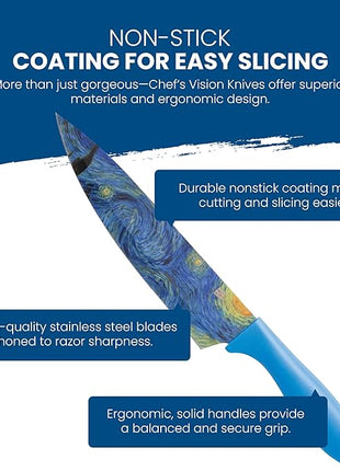 CHEF'S VISION Masterpiece Knife Set -6-Piece Stainless Steel Cutting Knives Set for Kitchen - Stunning Artistic Designs, Great Gift for Women or Men - Unique Kitchen Knife Set Gift for Art Lovers