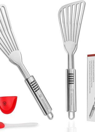Premium Fish Spatula - Rust-Resistant Stainless Steel, Non-Slip Handle, Ideal for Grilling, Frying, Turning and Flipping Fish, Meat, Eggs, and More - Ergonomic Design for Perfect Results - Set of 2