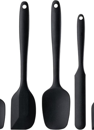 Silicone Spatula Set, 5 Piece Food Grade Rubber Spatulas for Baking, Cooking, and Mixing High Heat Resistant Non Stick Dishwasher Safe BPA-Free (Black)