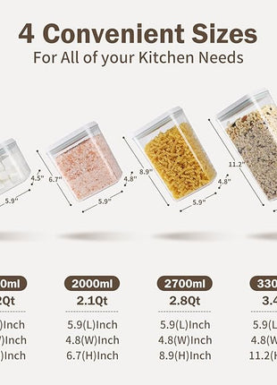 12 Pcs Pop Food Storage Containers Airtight Food Storage Containers Set with Lids Kitchen Pantry Organization and Storage, 3.4Qt, 2.8Qt, 2.1Qt, 1.2Qt