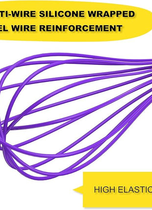 NileHome Silicone Whisk Set, 3 Pack Kitchen Whisk 10" Kitchen Wisk Wire Whisks for Cooking, Whisking, Blending, Beating, Stirring-Multicolor