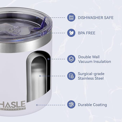 HASLE OUTFITTERS 10oz Insulated Tumblers with Lid and Straw,Stainless Steel Tumbler Travel Coffee Mug,Double Wall Reusable Tumbler Cup for Iced and Hot Drinks(White,1 Pack)