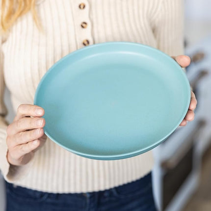 Grow Forward Premium Wheat Straw Plates and Bowls Sets - 8-Piece Wheat Straw Dinnerware Sets - Unbreakable & Reusable Microwave Safe Plastic Dinner Plates for Outdoors, RV, Camping Dishes - Seascape