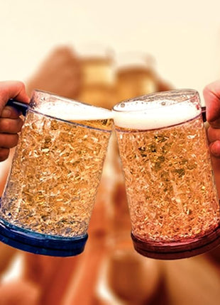 Double Wall Gel Frosty Freezer Ice Mugs Clear 16oz Set of 4 (Blue, Red, Orange and Green)