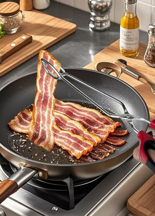 12" 16" Extra Long Stainless Steel Kitchen Tongs Set, Non-Slip Comfortable Red Grip, Scissor Design, Heat Resistant for Cooking Grilling and Serving