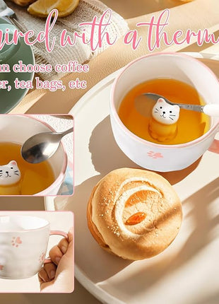 BigNoseDeer Kawaii Cat Mug with 3D Kitty Inside Cute Mugs Ceramic Tea Cup Coffee Mug Gifts for Women Girlfriend Kids White Elephant Gifts (13oz)