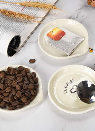 FANGSUN Coffee Spoon Rest, Mini Spoon Holder for Countertop Decor, Farmhouse Ceramic 3.5-Inch Small Teaspoon Rest for Coffee Bar Accessories, White