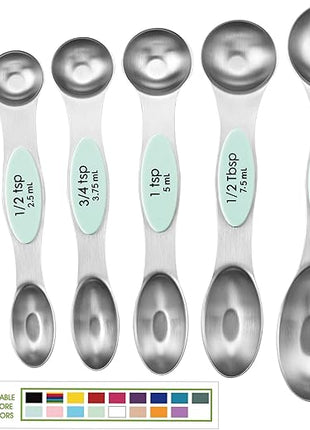 Spring Chef Stainless Steel Magnetic Measuring Spoons Set of 8 with Leveler, Nesting Metal Teaspoon & Tablespoon Measuring Spoons, Kitchen Gadgets for Baking & Cooking, Fits in Spice Jars - Mint