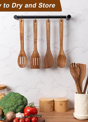 Wooden Spoons for Cooking 7-Piece, Kitchen Nonstick Wood Cooking Utensils Set, Durability Wooden Spatula Spoon for Everyday Use, Brown