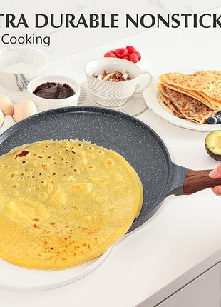 SENSARTE Nonstick Crepe Pan, Swiss Granite Coating Dosa Pan Pancake Flat Skillet Tawa Griddle 12-Inch with Stay-Cool Handle, Induction Compatible