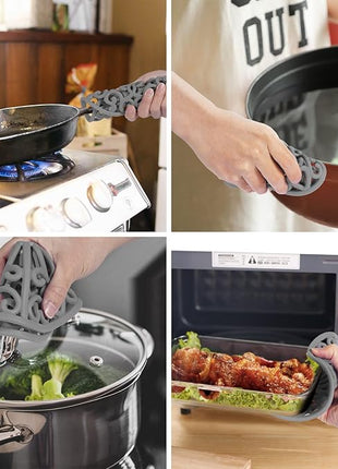 CHEFBEE 3PCS Silicone Trivet Mat - Flexible Non-Slip Heat Resistant Modern Kitchen Teapot Trivets Set for Hot Dishes, Table, Countertop Gray