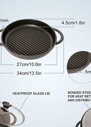 The Whatever Pan Cast Aluminum Griddle Pan for Stove Top - Lighter than Cast Iron Skillet Pancake Griddle with Lid - Nonstick Stove Top Grill 10.6" Diameter by Jean Patrique