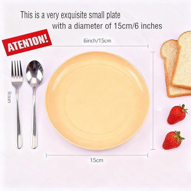 6 PACK 6 Inches wheat straw plates, Unbreakable Deep Dinner Plates, Plastic Plates Reusable, Assorted Colors Dinnerware Sets, Microwave & Dishwasher Safe, Healthy for Kids & Adult