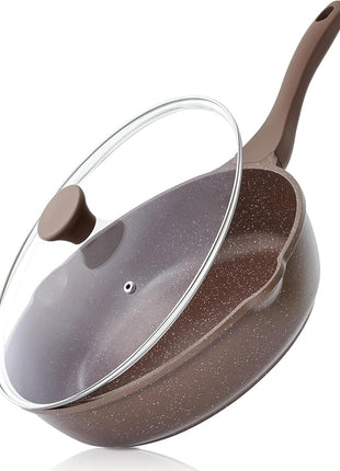 SENSARTE Nonstick Deep Frying Pan Skillet, 12-inch Saute Pan with Lid, Stay-Cool Handle, Healthy Cookware Cooking Pan with Cover, Induction Compatible (Toffee Brown)