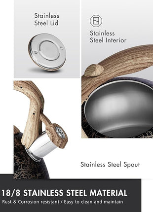 POLIVIAR Tea Kettle, Iron Grey Tea Pot Stovetop, 2.7 Quart Loud Whistling Coffee and Teapot, Food Grade Stainless Steel for Anti-Hot Handle and No-Rust, Suitable for All Heat Sources (JX2020-RB30)