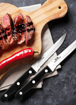 G.a HOMEFAVOR 6-piece Steak Knife Set Serrated Stainless Steel Sharp Blade Flatware Steak Knives