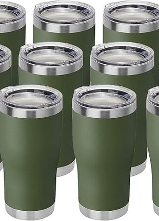 HASLE OUTFITTERS 20oz Tumbler Bulk, Insulated Tumblers with Lid, Vacuum Stainless Steel Tumbler, Double Wall Powder Coated Cup, coffee mugs(Army Green, 12 Pack)