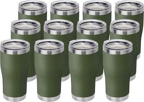 HASLE OUTFITTERS 20oz Tumbler Bulk, Insulated Tumblers with Lid, Vacuum Stainless Steel Tumbler, Double Wall Powder Coated Cup, coffee mugs(Army Green, 12 Pack)
