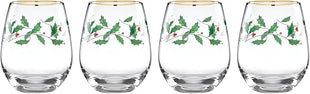 Lenox 888202 Holiday 4-Piece Stemless Wine Glasses, Christmas Drinkware Set, Hosting
