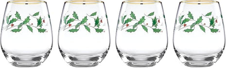 Lenox 888202 Holiday 4-Piece Stemless Wine Glasses, Christmas Drinkware Set, Hosting