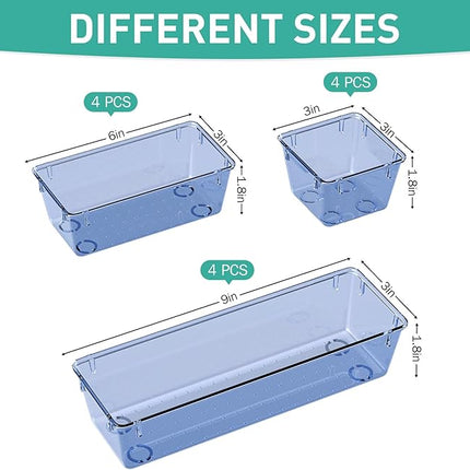 WOWBOX 6 Pack Clear Drawer Organizer Set, Acrylic Drawer Storage Trays, Storage Bins for Makeup, Cosmetics, Jewelries, Utensils, Gadgets, Office, Dark Blue