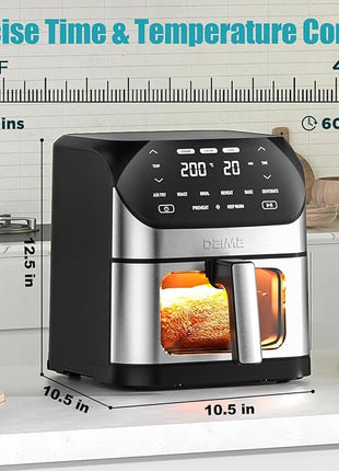 Air Fryer 6.2 QT Large Capacity Oilless Hot Air Fryers Oven 1500W Healthy Cooker with 10 Presets, Digital LCD Touch Screen, Visual Cooking Window, Non-Stick Basket, Included Recipe (Silver-L)