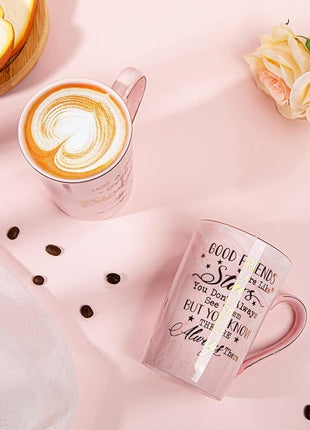 Best Friend Birthday Gifts for Women, Friendship Gifts for Women, Unique Birthday Gift Ideas for Her, Friends Female, Besties, BFF Ceramic Marble Coffee Mug Gift Box Printed Gold 14 oz