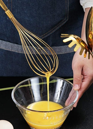 Gold Whisk, Berglander Whisk For Cooking With Titanium Gold Plating, Stainless Steel Balloon Whisk, Sturdy Kitchen Wire Whisk Set for Cooking, Baking, Blending, Beating, Dishwasher Safe, Easy to Clean