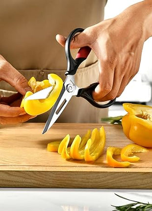 Kitchen Scissors - Heavy Duty Utility Come Apart Kitchen Shears for Chicken, Meat, Food, Vegetables - 9.25 Inch Long Black & Red