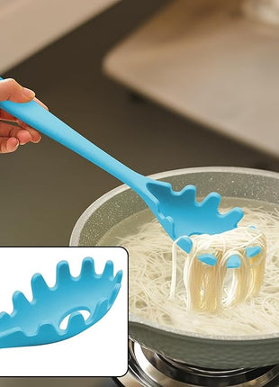 Silicone Cooking Spoons, Heat Resistant Large Silicone Pasta Slotted Spoon Solid Basting Spoon set for Nonstick Cookware, BPA Free Black Kitchen Silicone Spoons set for Mixing, Serving, Draining Blue