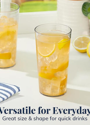 US Acrylic Cafe Plastic Reusable Tumblers (Set of 16) 20-ounce Water Cups in Clear | Value Set of Restaurant Style Drinking Glasses, Stackable, BPA-free, Made in the USA | Top-rack Dishwasher Safe