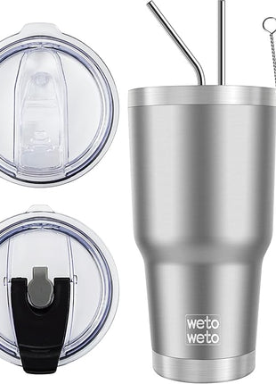 WETOWETO 30 oz Tumbler Stainless Steel Vacuum Insulated Coffee Ice Cup Double Wall Vacuum Coffee Tumbler for Hot and Cold drinks, Suitable for Beach, Travel, Party, Office (Stainless, 1 Pack)