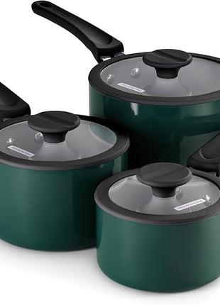 Tramontina Ceramic Non Stick 6-Piece Nesting Sauce Pan Set with Lids - Stackable Nonstick Cookware Set, Dishwasher and Oven Safe, Teal