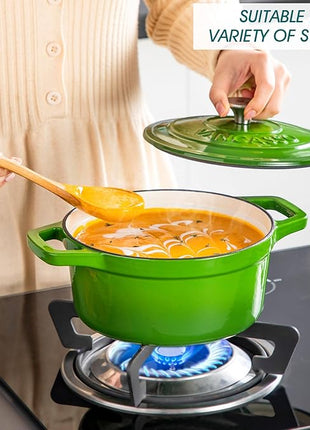 vancasso Enameled Cast Iron Dutch Oven, 2.5 QT Green Naturally Non-Stick Casserole Dish Cookware, with Stainless Steel Knob Lid Cast Iron Casserole for Steam Braise Bake Broil Saute Simmer Roast