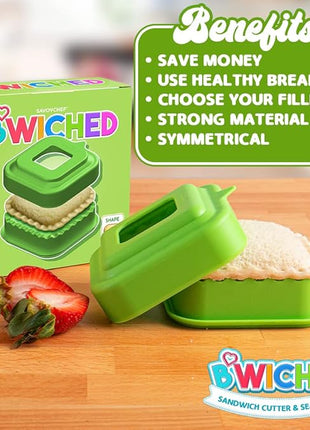 Sandwich Cutter and Sealer - Crustless Sandwich Maker - Cut and Seal - Great for Lunchbox and Bento Box - Boys and Girls Kids Lunch - Sandwich Cutters for Kid (Square)