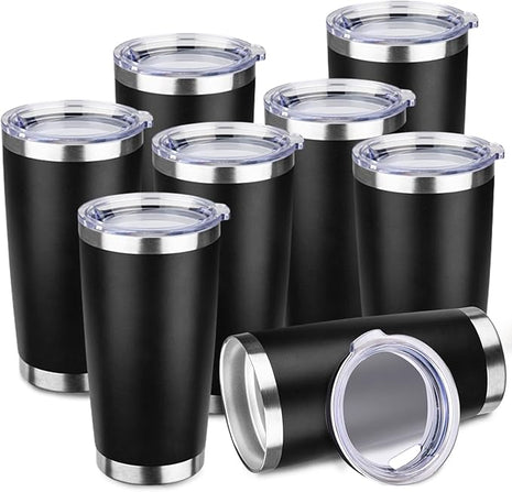 StarSpeed 20oz Tumbler Bulk with Lid, Stainless Steel Insulated Tumblers Double Wall Vacuum Insulated Travel Mug, Powder Coated Coffee Cups for Hot and Cold Drinks(Black,8)