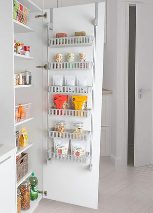 Smart Design Over-the-Door Organizer for Storage – Perfect for Pantry Organization, Bedroom, Bathroom Storage, Playroom, or Kitchen - Adjustable Steel Frame with 6 Baskets & Wall Mount – Grey …