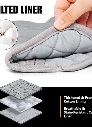 Rorecay 6pcs Oven Mitts and Pot Holders Sets for Kitchen, Extra Long Silicone Oven Gloves High Heat Resistant 500 Degrees Non-Slip Potholders Hot Pads for Baking Cooking, Grey