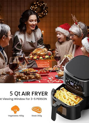 Air Fryer 5Qt, Large Air Fryer Clear Window, Multifunctional Digital Air Fryer 8 Cooking Presets, 1500w Power Up to 400℉, Even Heating Dehydration for Crisp, Roast, Bake, Nonstick Cooker Airfryer