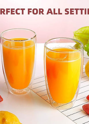 CNGLASS Double Wall Thermo Glass Cup 13.5 oz,Insulated Glass Coffee Set of 2