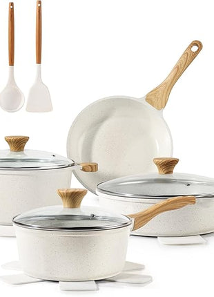 SENSARTE Nonstick Ceramic Cookware Set 13-Piece, Healthy Pots and Pans Set, Non-toxic Kitchen Cooking Set with Stay-Cool Handles, Silicone Tools and Pot Protectors, PFAS and PFOA Free