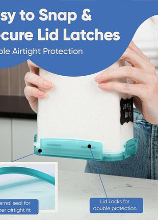 Chef's Path Airtight Food Storage Containers with Lids, 24 pcs (Teal Color) Plastic Kitchen and Pantry Organization for Dry Food, Flour and Sugar, BPA Free