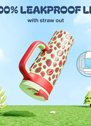 24 oz Metal Tumbler Cup for Girls: Easy Grip Handle, Leak-Proof when Sealed, Easy to Clean, Double Wall Vacuum Cup for Home, School, Daycare, Party, Picnic, Hiking, Travel, Gift (Strawberry Pop)